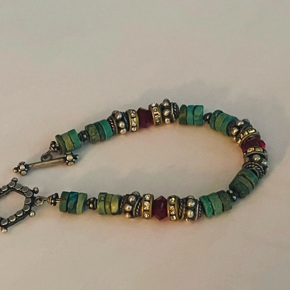 Vintage Turquoise & Sterling Silver toggle 8” bracelet - Picture 2 of 2